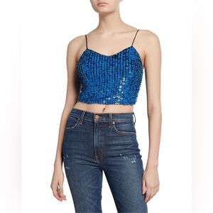 Alice + Olivia Blue Sequin Crop Top Zip Back 0 Blue
